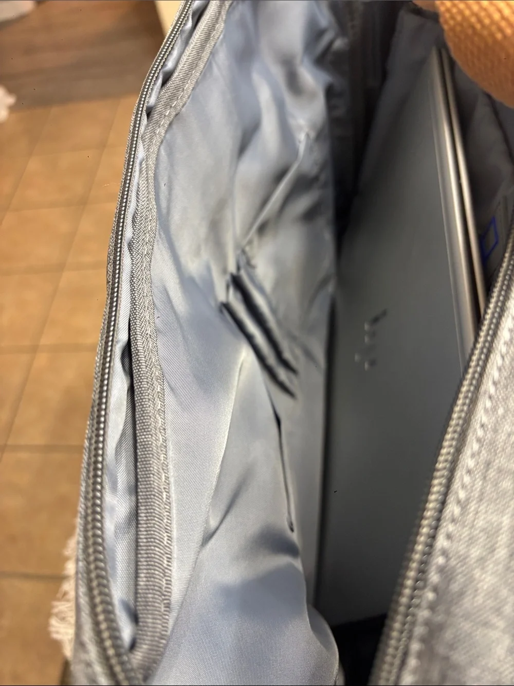 Gray Canvas Weekender Bag with Brown Accents